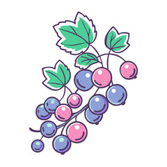 A Delightful Bunch of Red and Black Currants on a Branch with Lush Green Leaves