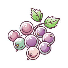 Cartoon Illustration of a Bunch of Colorful Currants with Happy Faces and Green Leaves