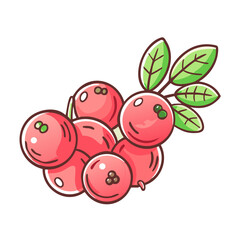 A Cluster of Juicy Red Cranberries with Fresh Green Leaves
