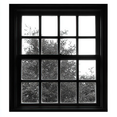 window frame silhouette , black and white illustration isolated on white background