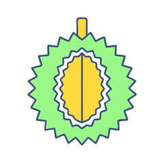 A Vibrant Illustration of a Durian Fruit with Spiky Exterior and Yellow Interior