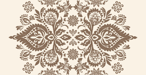 Obraz premium Motifs African boho paisley ikat Flora border in brown color.traditional Ethnic textile Indian Seamless Pattern.Aztec embroidery abstract fabric artwork.damask pattern Vintage background.
