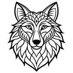 Naklejka premium A black and white vector illustration shows a wild wolf head, suitable as a tattoo or tribal animal symbol