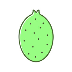Illustration of a Light Green Fruit with Dark Spots a Simple Cartoon Drawing of a Tropical Fruit