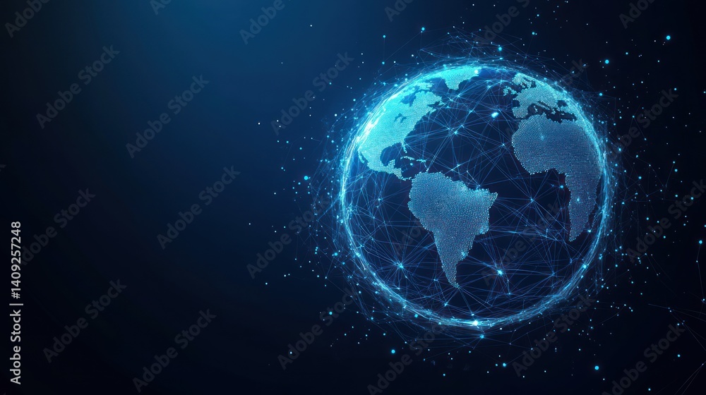 Aufkleber digital earth concept: global network connection with continents and bright points