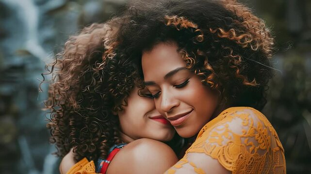 daughter hugs her mother close-up. Selective focus