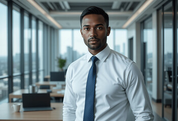 Fototapeta premium Confident Black Businessman in Modern Office