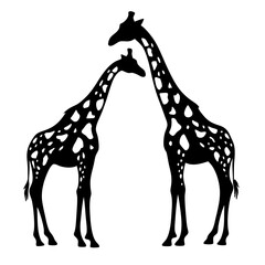 Silhouette of two giraffes standing face to face with unique spot patterns