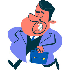 vector illustration of cartoon businessman with briefcase running in hurry