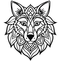 Obraz premium Vector illustration of a wild wolf head, a tribal animal drawing like a tattoo, similar to a dog or lion mascot
