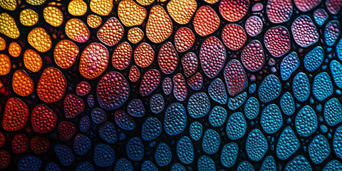 Close-up of reptile skin texture with vibrant red and blue scales. animal, reptile print