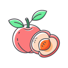 A Delicious Juicy Peach Halved Showing The Inside Fruit And Pit A Summer Fruit Illustration