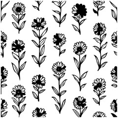 Delicate Hand Drawn Botanical Pattern in Black