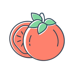 A Sliced Red Tomato with Green Leaves Illustration Graphic Design