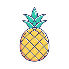 A vibrant illustration of a pineapple with a detailed yellow fruit and teal green leaves