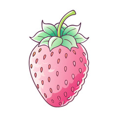 A Delightful Illustration of a Pink Strawberry with Green Leaves