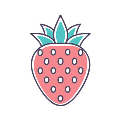 A Cute Cartoon Illustration of a Strawberry with Teal Green Leaves