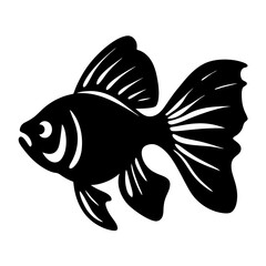 Monochrome image of a goldfish swimming with flowing fins and tail fin