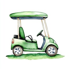 Watercolour light green golf cart clipart for design and decoration projects