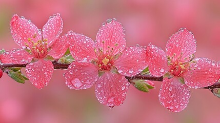 Obraz premium Pink Blossom Closeup with Water Droplets
