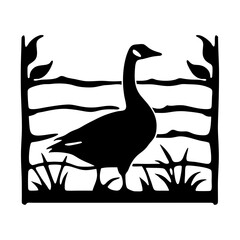 Silhouette of a Goose by the Water with Vegetation Design Element