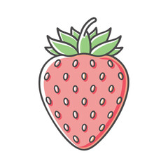 Fototapeta premium A delightful illustration of a ripe red strawberry with detailed seeds and vibrant green leaves