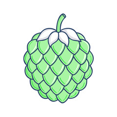 A Detailed Illustration of a Single Green Hop Cone with White Flower