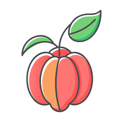 Illustration of a Vibrant Red and Orange Fruit with Green Leaves a Delightful Summer Treat
