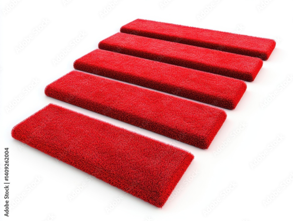 Poster vibrant red carpet steps ascending on white background creating a bold and luxurious visual statemen