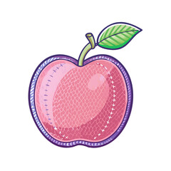 Pink Apple with Stitched Pattern and Green Leaf Illustration