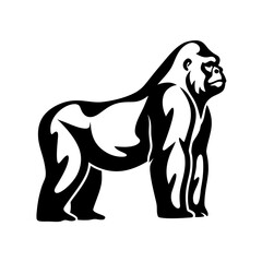 A strong and imposing gorilla rendered in a bold black and white style