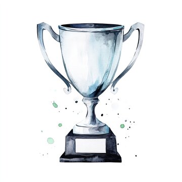 Watercolor silver trophy on white background for achievement and recognition themes