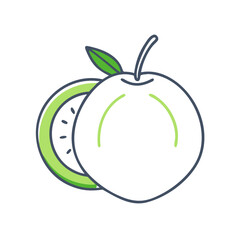 A halved guava fruit illustration showing its juicy flesh and seeds a simple graphic design of tropical fruit