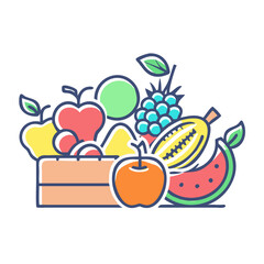 Assortment of Fresh Fruits in a Wooden Crate A Vibrant Collection of Apples Pears Watermelon and More