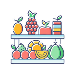 Colorful Fruits and Vegetables on a Two Tiered Shelf Display