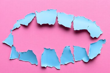 Obraz premium Torn Light Blue Paper on Pink Background Abstract Texture