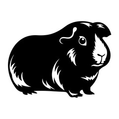 A monochrome silhouette illustration of a cute and fluffy guinea pig