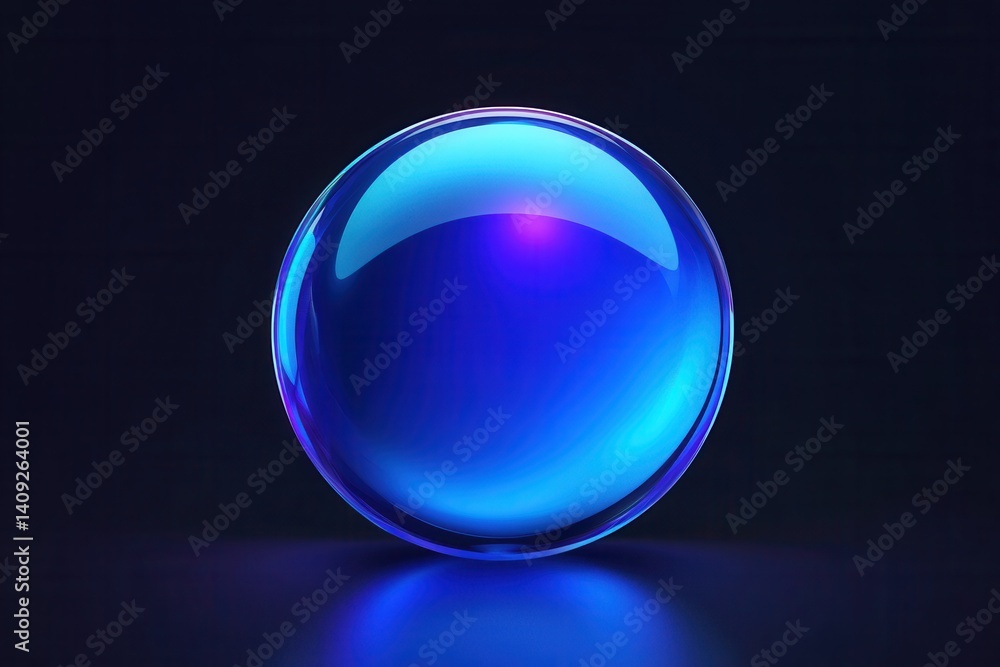 Poster luminous blue sphere with iridescent glow on dark surface abstract design element for futuristic tec
