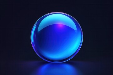 Luminous blue sphere with iridescent glow on dark surface abstract design element for futuristic technology and modern art concept