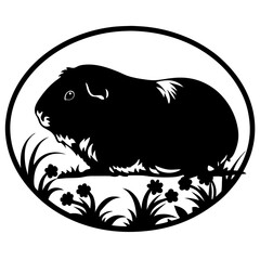 Monochromatic Guinea Pig Silhouette Portrait in a Natural Oval Frame Design