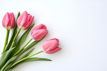 Fototapeta premium Delicate Pink Tulips on a White Background