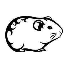 Stylized Guinea Pig Vector Illustration in Black and White with Tribal Elements