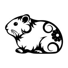 Stylized Guinea Pig Illustration with Floral and Abstract Cutout Design