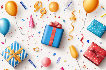 Minimalist birthday icons with gifts, balloons and party poppers in bold vector graphic style
