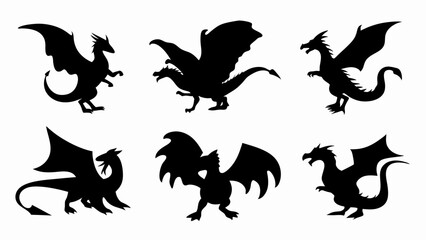 set of dragon  silhouette vector on white background
