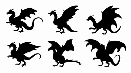 set of dragon  silhouette vector on white background