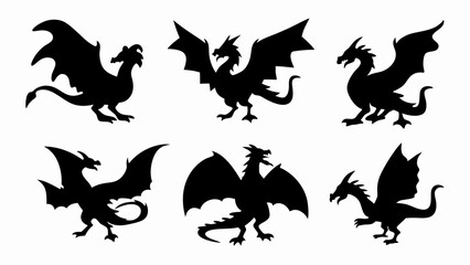 set of dragon  silhouette vector on white background