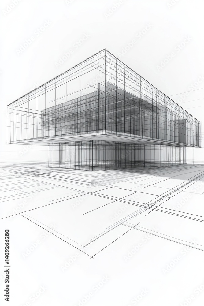 Poster architectural blueprint of modern building design showcasing sleek lines and minimalist style in a b