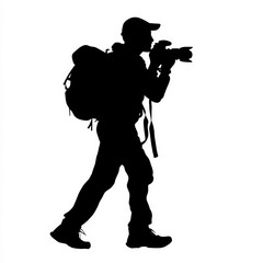 photographer silhouette , black and white illustration isolated on white background