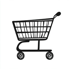 shopping cart silhouette , black and white illustration isolated on white background